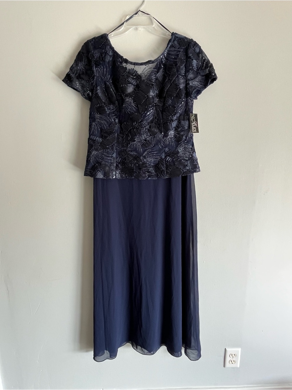 Alex Evenings Navy Embroidered Two-Piece Maxi Dress